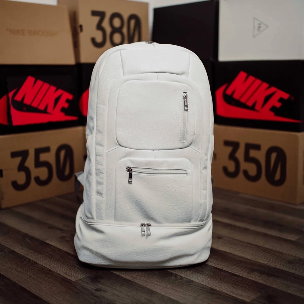 Sole Promise White Tumble Leather Patented Carry On Backpack XL